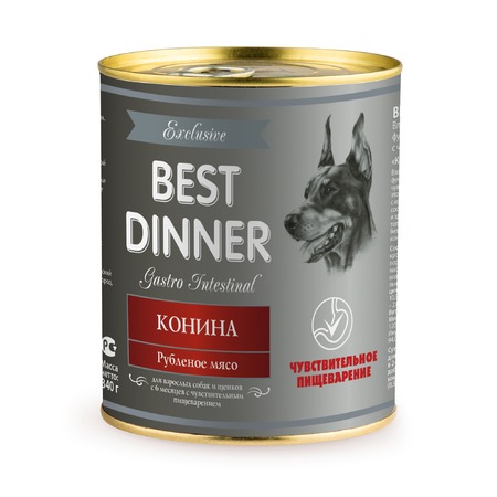 Best Dinner Exclusive Gastro Intestinal влажный корм для собак с чувствительным пищеварением, с кониной, фарш, в консервах - 340 г фото 1