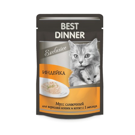Best Dinner Exclusive влажный корм для кошек и котят при восстановлении, сливочный мусс с индейкой, в паучах - 85 г фото 1