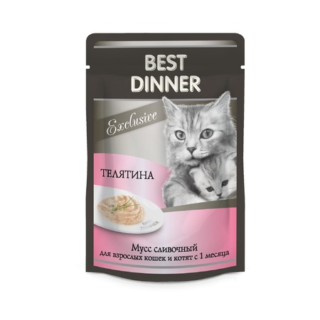 Best Dinner Exclusive влажный корм для кошек и котят при восстановлении, сливочный мусс с телятиной, в паучах - 85 г фото 1