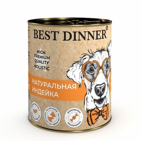 Best Dinner High Premium Holistic влажный корм для взрослых собак с индейкой, в консервах  - 340 г х 12 шт фото 1