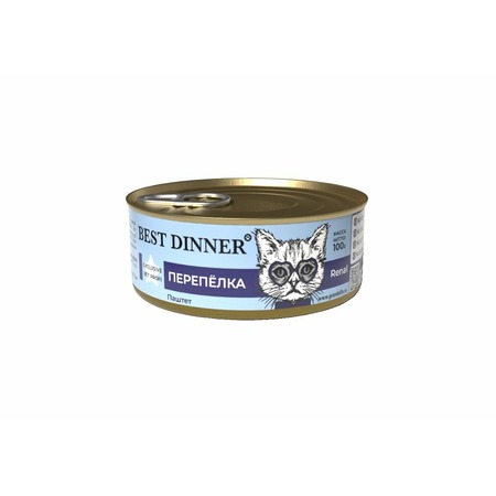 Best Dinner Exclusive Vet Profi Renal влажный корм для кошек при заболеваниях почек, паштет с перепелкой и рисом, в консервах - 100 г х 24 шт фото 1