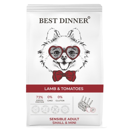 Best Dinner Small & Mini полнорационный сухой корм для собак мелких пород, склонных к аллергии и проблемам с пищеварением, с ягненком и томатом - 3 кг фото 1