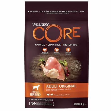 Wellness Core сухой корм для взрослых собак средних пород с индейкой и курицей 10 кг фото 1