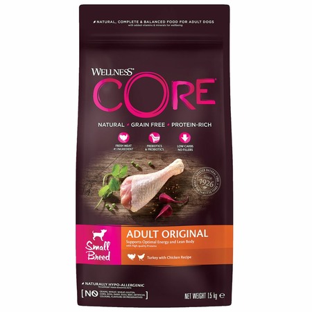 Wellness Core сухой корм для взрослых собак мелких пород с индейкой и курицей 1,5 кг фото 1