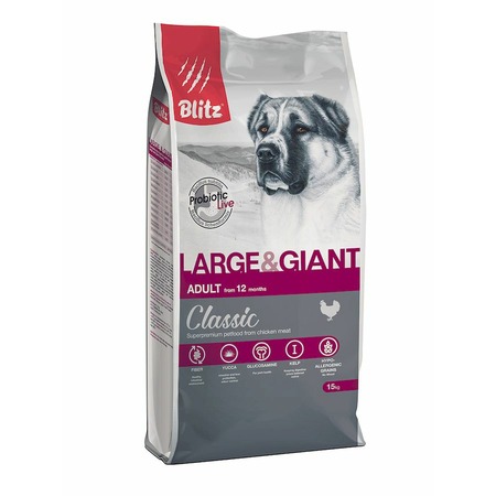 Blitz Classic Adult Large & Giant Breed полнорационный сухой корм для собак крупных и гигантских пород, с курицей фото 1