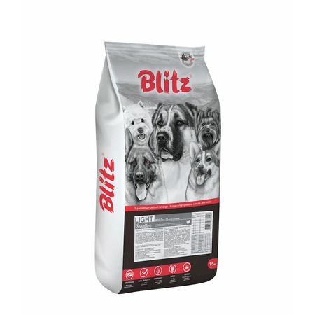 Blitz Sensitive Adult Light полнорационный сухой корм для собак с лишним весом, с индейкой - 15 кг фото 1