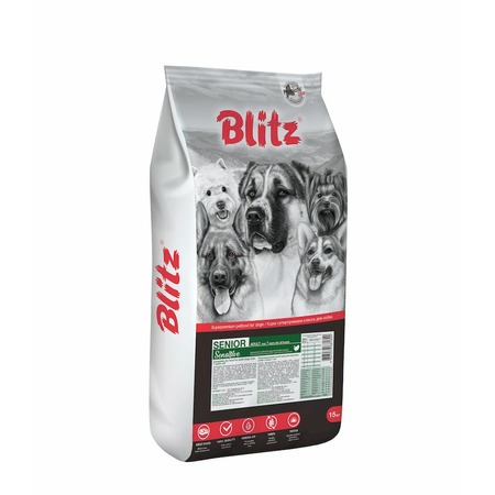 Blitz Sensitive Senior полнорационный сухой корм для собак старше 7 лет, с индейкой - 15 кг фото 1
