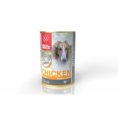 Blitz Classic Adult Dog полнорационный влажный корм для собак, фарш из курицы с рисом, в консервах - 400 г фото 1