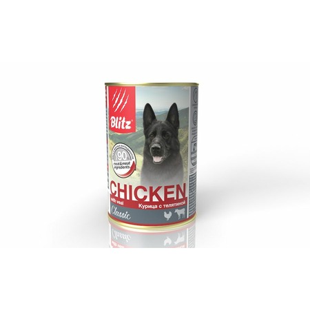 Blitz Classic Adult Dog полнорационный влажный корм для собак, фарш из курицы и телятины, в консервах - 400 г фото 1