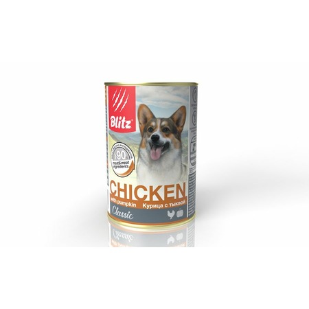 Blitz Classic Adult Dog полнорационный влажный корм для собак, фарш из курицы с тыквой, в консервах - 400 г фото 1