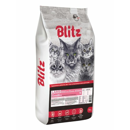 Blitz Sensitive Adult Cats Lamb полнорационный сухой корм для кошек, с ягненком фото 1