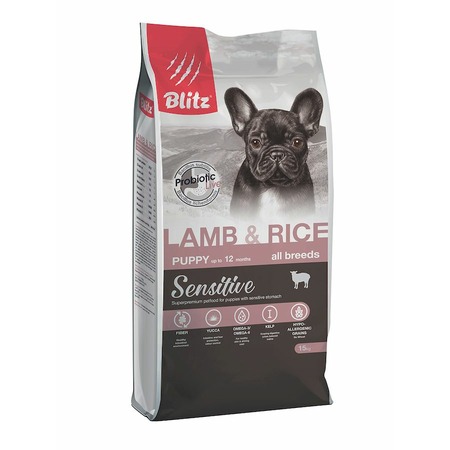 Blitz Sensitive Puppy Lamb & Rice полнорационный сухой корм для щенков, с ягненком и рисом фото 1