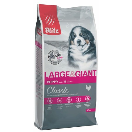 Blitz Classic Puppy Large & Giant Breeds полнорационный сухой корм для щенков крупных и гигантских пород, с курицей фото 1