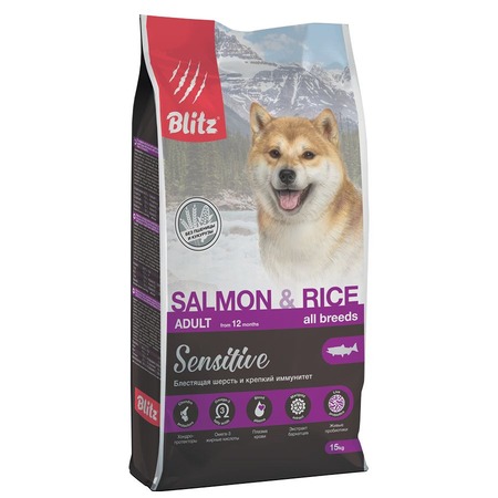 Blitz Sensitive Adult Salmon & Rice сухой корм для собак, с лососем и рисом - 15 кг фото 1