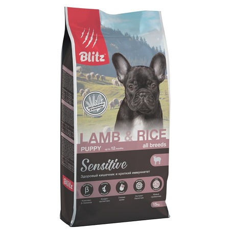 Blitz Sensitive Puppy Lamb & Rice сухой корм для щенков, с ягненком и рисом - 15 кг фото 1