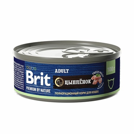 Brit Premium by Nature Adult полнорационный влажный корм для кошек, паштет с цыпленком, в консервах - 100 г фото 1