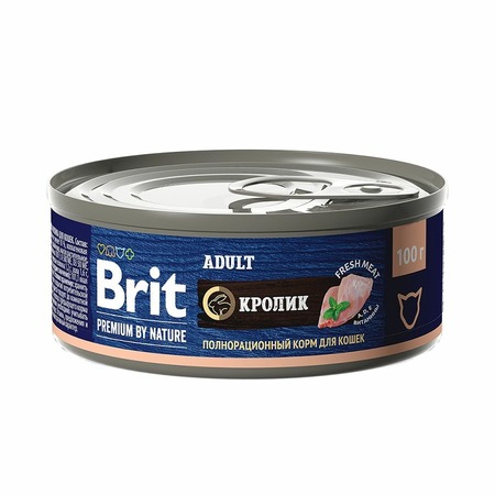Brit Premium by Nature Adult полнорационный влажный корм для кошек, с кроликом, в консервах - 100 г фото 1
