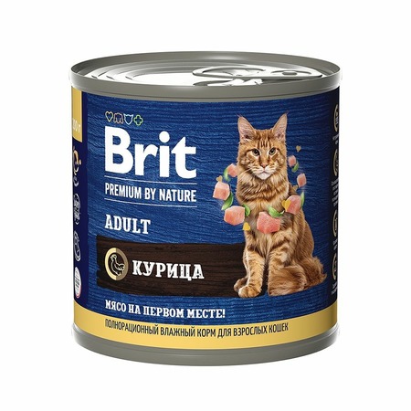 Brit Premium by Nature Adult полнорационный влажный корм для кошек, паштет с курицей, в консервах - 200 г фото 1