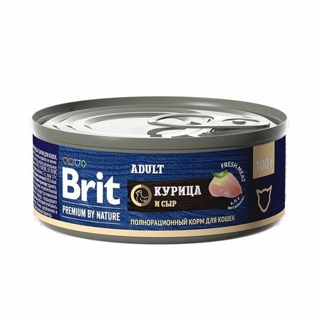 Brit Premium by Nature Adult полнорационный влажный корм для кошек, паштет с курицей и сыром, в консервах - 100 г фото 1