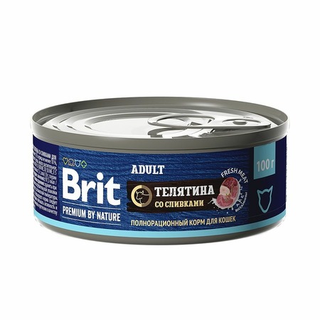 Brit Premium by Nature Adult полнорационный влажный корм для кошек, паштет с телятиной и сливками, в консервах - 100 г фото 1