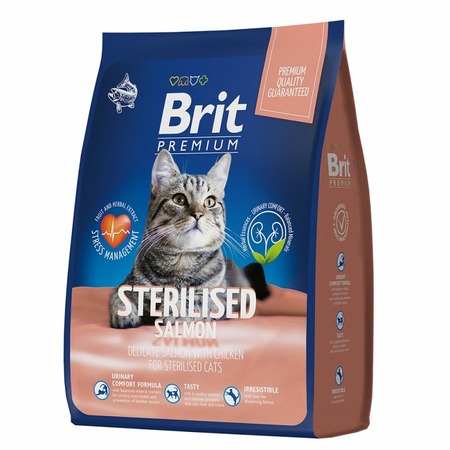 Brit Premium Cat Sterilized Salmon & Chicken полнорационный сухой корм для стерилизованных кошек, с лососем и курицей - 2 кг фото 1
