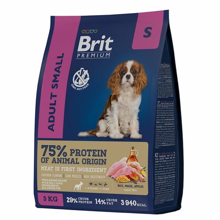 Brit Premium Dog Adult Small полнорационный сухой корм для собак мелких пород, с курицей - 1 кг фото 1