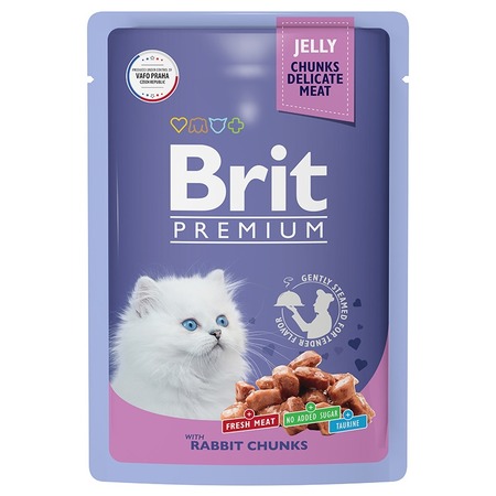 Brit Premium полнорационный влажный корм для котят, с кроликом, кусочки в желе, в паучах - 85 г фото 1