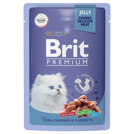 Brit Premium полнорационный влажный корм для котят, с телятиной и морковью, кусочки в желе, в паучах - 85 г фото 1