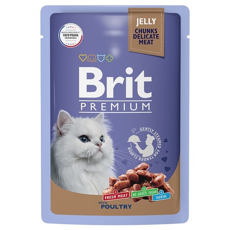 Brit Premium полнорационный влажный корм для кошек, ассорти из птицы, кусочки в желе, в паучах - 85 г фото 1