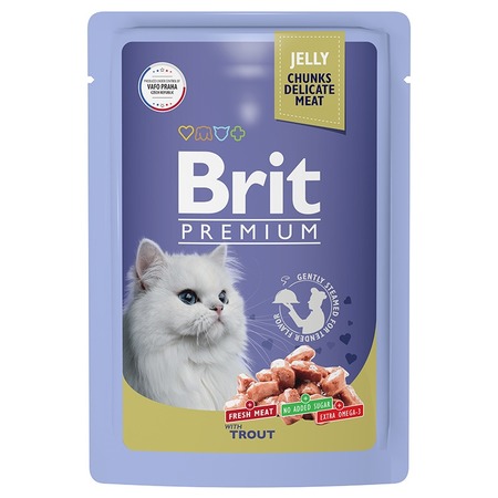 Brit Premium полнорационный влажный корм для кошек, с форелью, кусочки в желе, в паучах - 85 г фото 1