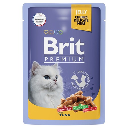 Brit Premium полнорационный влажный корм для кошек, с тунцом, кусочки в желе, в паучах - 85 г фото 1