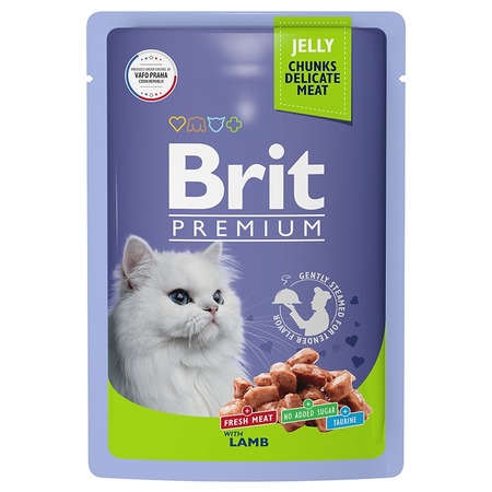 Brit Premium полнорационный влажный корм для кошек, с ягненком, кусочки в желе, в паучах - 85 г фото 1