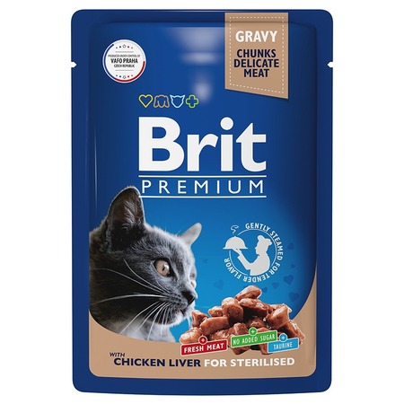 Brit Premium полнорационный влажный корм для стерилизованных кошек, с куриной печенью, кусочки в соусе, в паучах - 85 г фото 1