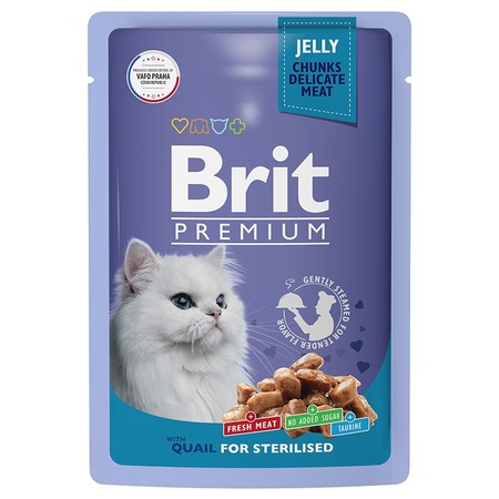 Brit Premium полнорационный влажный корм для стерилизованных кошек, с перепелкой, кусочки в желе, в паучах - 85 г фото 1