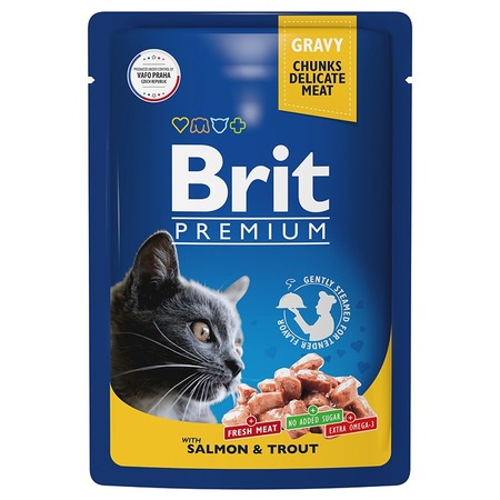 Brit Premium полнорационный влажный корм для кошек, с лососем и форелью, кусочки в соусе, в паучах - 85 г фото 1