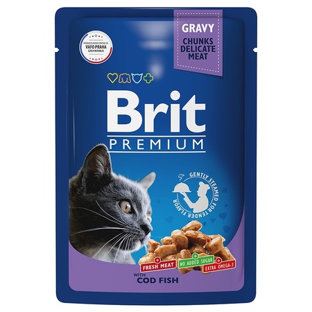 Brit Premium полнорационный влажный корм для кошек, с треской, кусочки в соусе, в паучах - 85 г фото 1