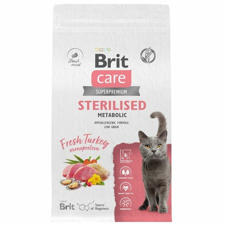 Brit Care Cat Sterilised Metabolic сухой корм для для стерилизованных кошек, с индейкой - 1,5 кг фото 1