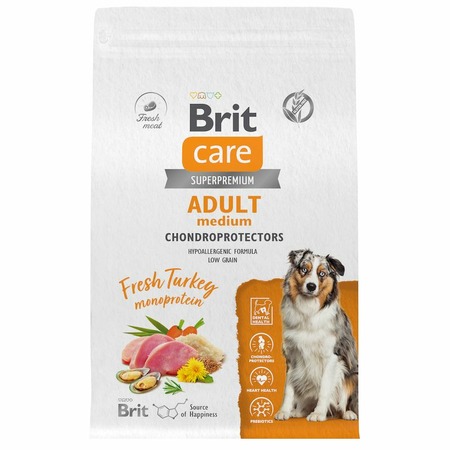 Brit Care Dog Adult M Dental Health сухой корм для взрослых собак средних пород для здоровья полости рта, с индейкой - 3 кг фото 1