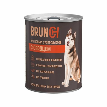 Brunch влажный корм для собак, фарш из сердца, в консервах - 850 г фото 1