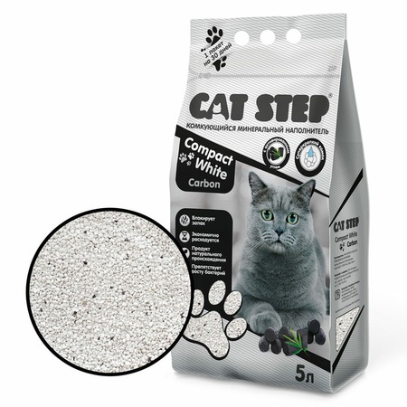 Cat Step Compact White Carbon наполнитель минеральный комкующийся с активированным углем - 5 л (4,2 кг) фото 1