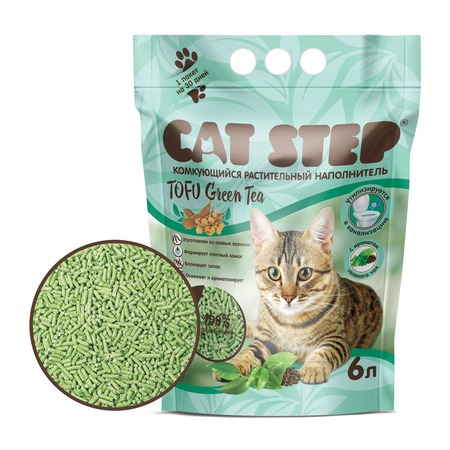 Cat Step Tofu Green Tea наполнитель для кошек комкующийся растительный - 6 л фото 1