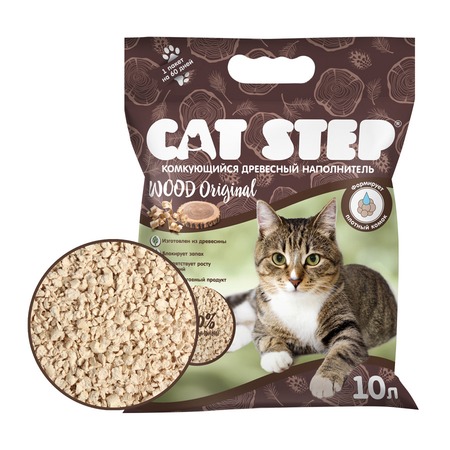 Cat Step Wood Original наполнитель для кошек комкующийся растительный фото 1