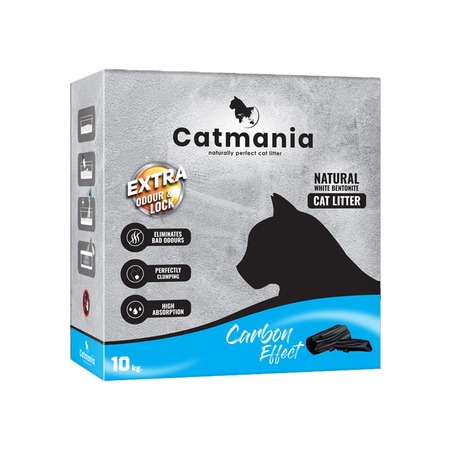 Наполнитель комкующийся Catmania Carbon Effect для кошачьего туалета с добавлением активированного угля, в коробке - 10 кг фото 1