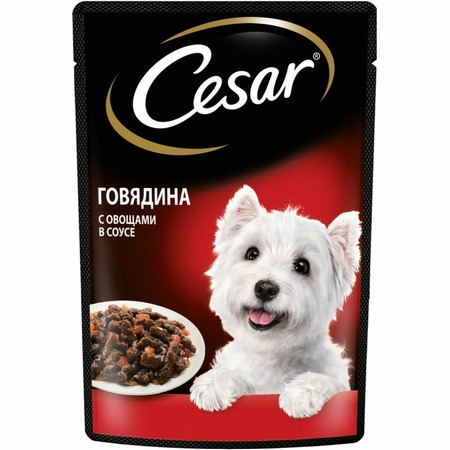 Cesar полнорационный влажный корм для собак, с говядиной и овощами, кусочки в соусе, в паучах - 85 г фото 1