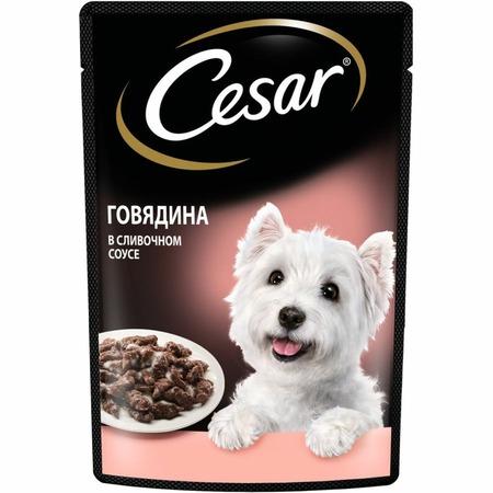 Cesar полнорационный влажный корм для собак, с говядиной, кусочки в сливочном соусе, в паучах - 85 г фото 1
