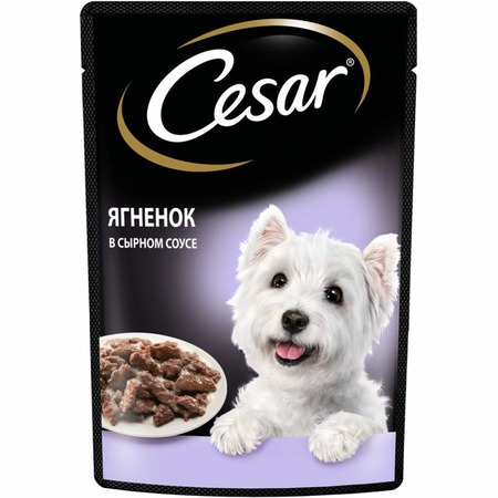 Cesar полнорационный влажный корм для собак, с ягненком, кусочки в сырном соусе, в паучах - 85 г фото 1