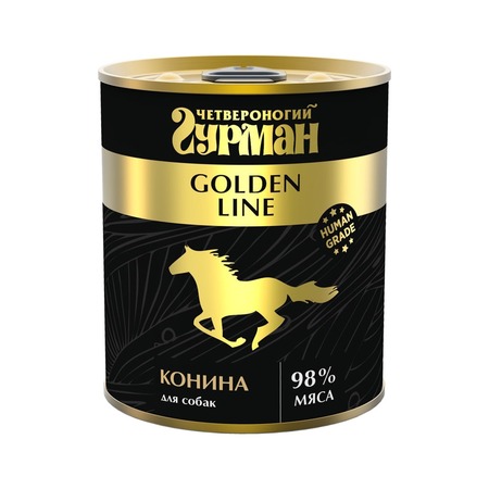 Четвероногий Гурман Golden line влажный корм для собак, с кониной, кусочки в желе, в консервах - 340 г фото 1