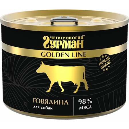 Четвероногий Гурман Golden line влажный корм для собак, с говядиной, кусочки в желе, в консервах - 525 г фото 1