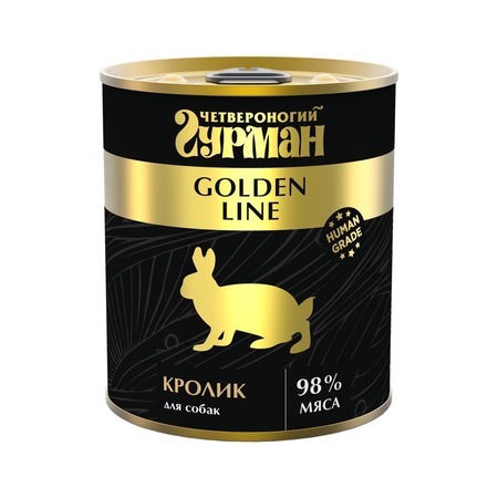 Четвероногий Гурман Golden line влажный корм для собак, с кроликом, кусочки в желе, в консервах - 340 г фото 1