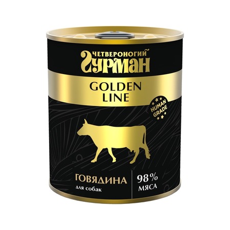 Четвероногий Гурман Golden line влажный корм для собак, с говядиной, кусочки в желе, в консервах - 340 г фото 1